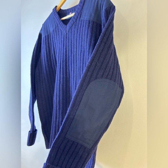 Vintage 90s Sportsmaster Wool Navy Blue Commando‎ Sweater Elbow Patches XL - Picture 4 of 9